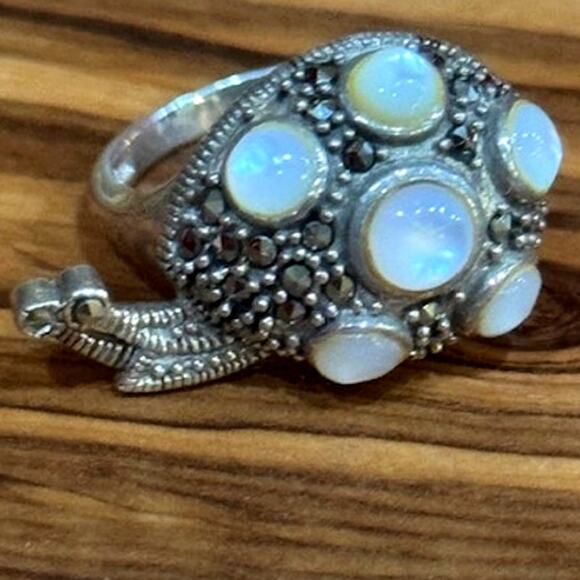 Vintage Sterling Silver 925 Moonstone Snail Ring 7 - Picture 4 of 5